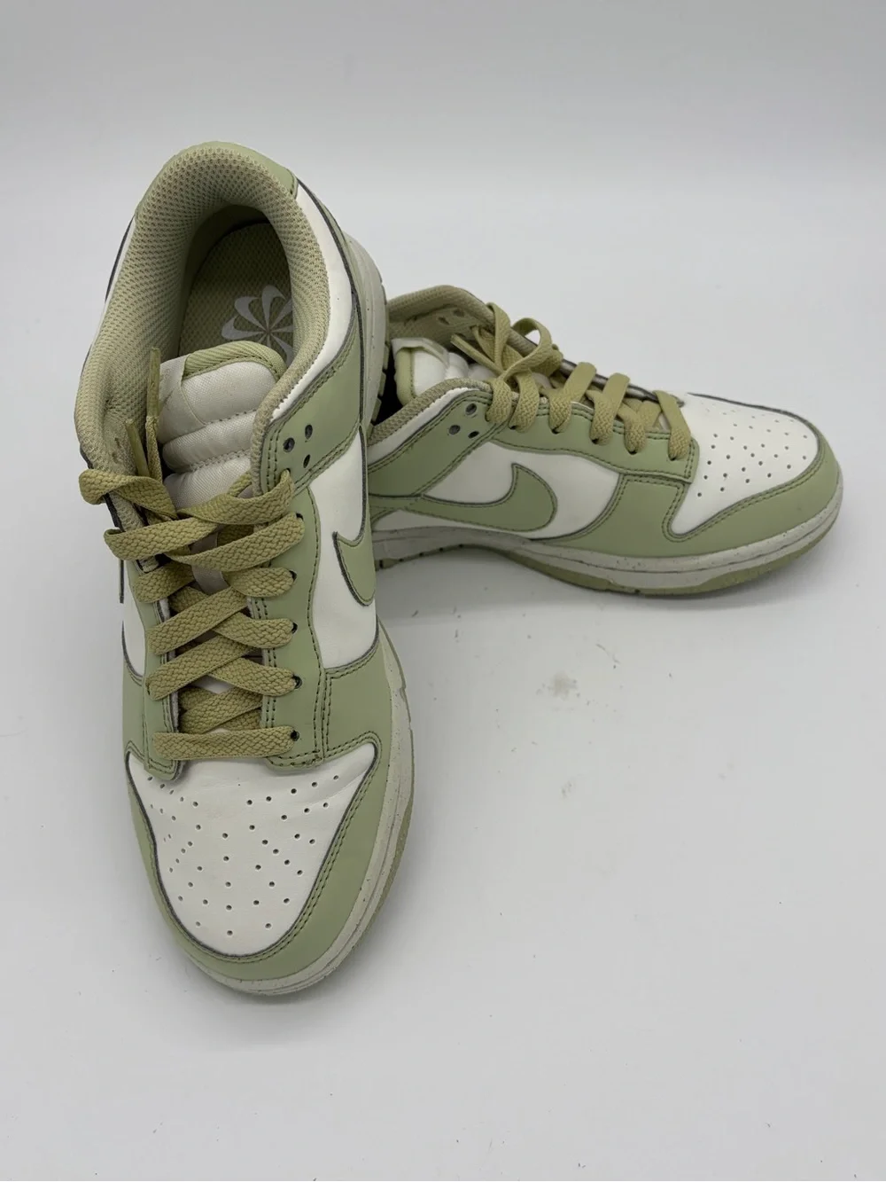 Nike Dunk Low-Top Sneakers in Sage Green and White Women’s 7